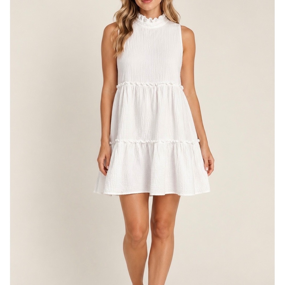 Tuckernuck Pomander Place Mini Dress Morgan Gauze Sleeveless Tiered White Small